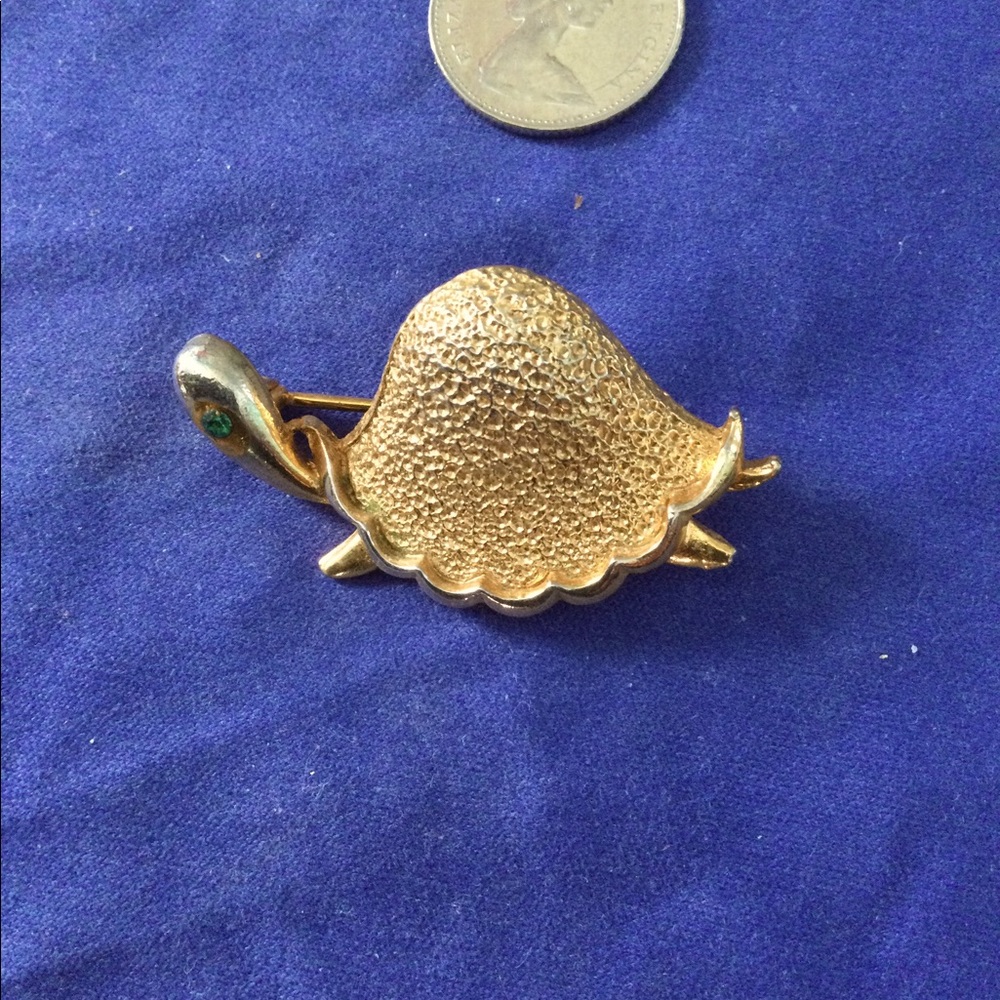 Turtle pin with a green stone eye.